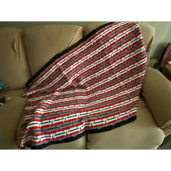 Black Red and Grey Striped Afghan Throw Blanket 60" x 42" - Picture 1 of 2